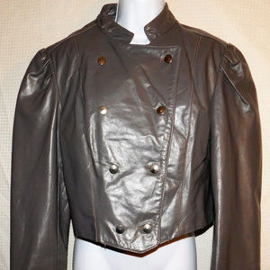 women's crop cropped coat Vintage Leathercraft grey gray leather jacket 14 mock